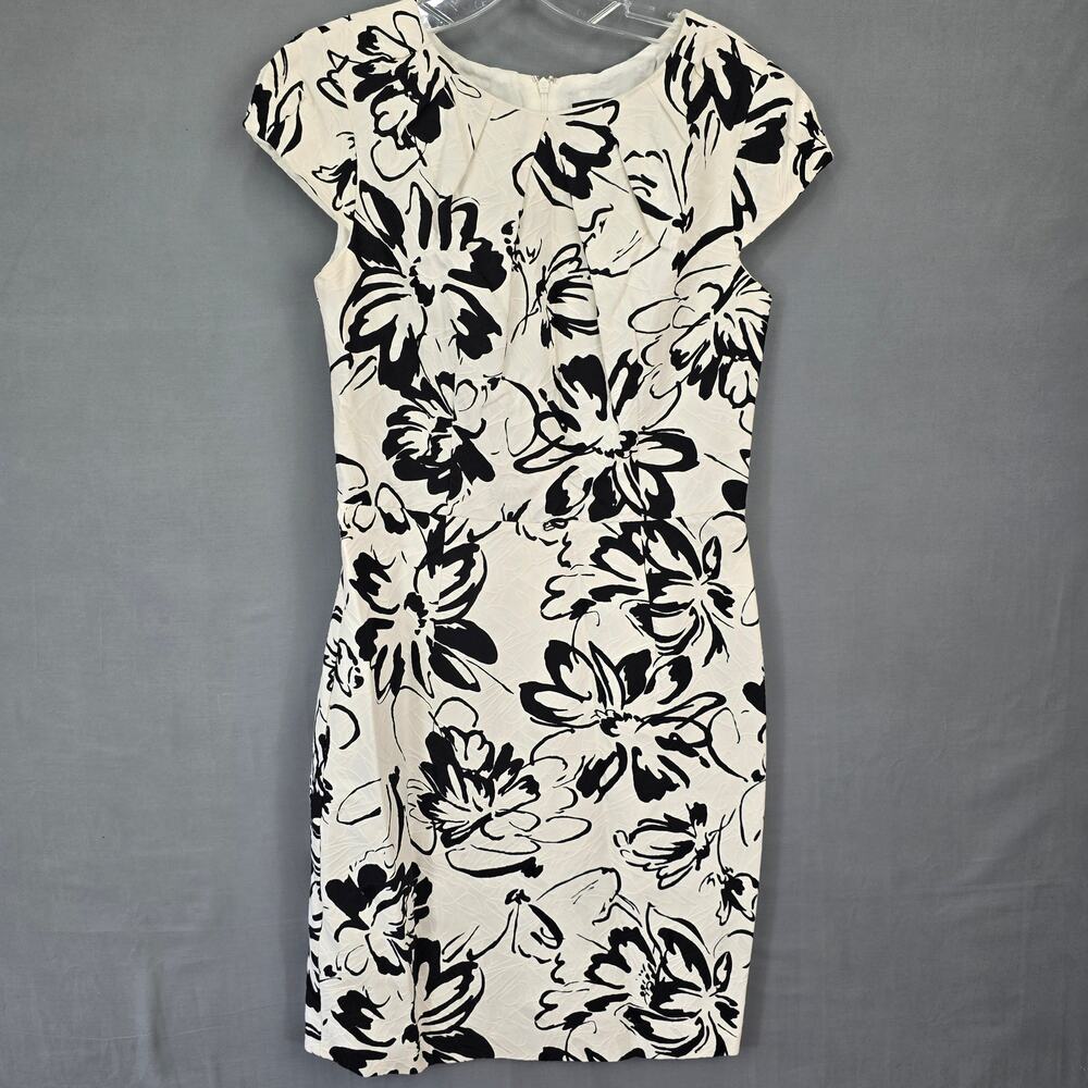 Chetta B Sunhee Cream Off White Midi Dress Womens Size 8 Bodycon Cap Sleeves Zip